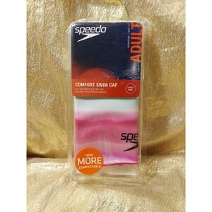 Speedo Adult Swim Cap One Size Silicone Comfort New Latex-Free Pink White